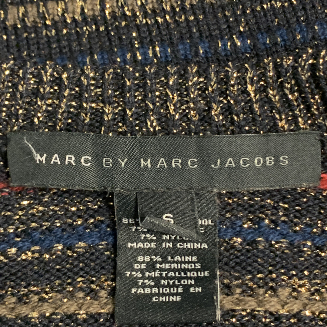 MARC by MARC JACOBS Size S Black & Gold Knitted Wool Blend V-Neck Pullover Sweater