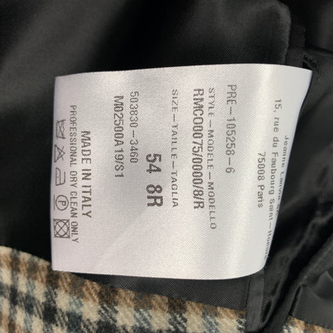 LANVIN Talla 44 Abrigo de lana a cuadros negro y marrón avena