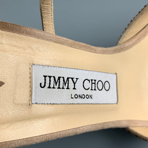 JIMMY CHOO Size 9.5 Pink Suede Rhinestones Strappy Lance Sandals