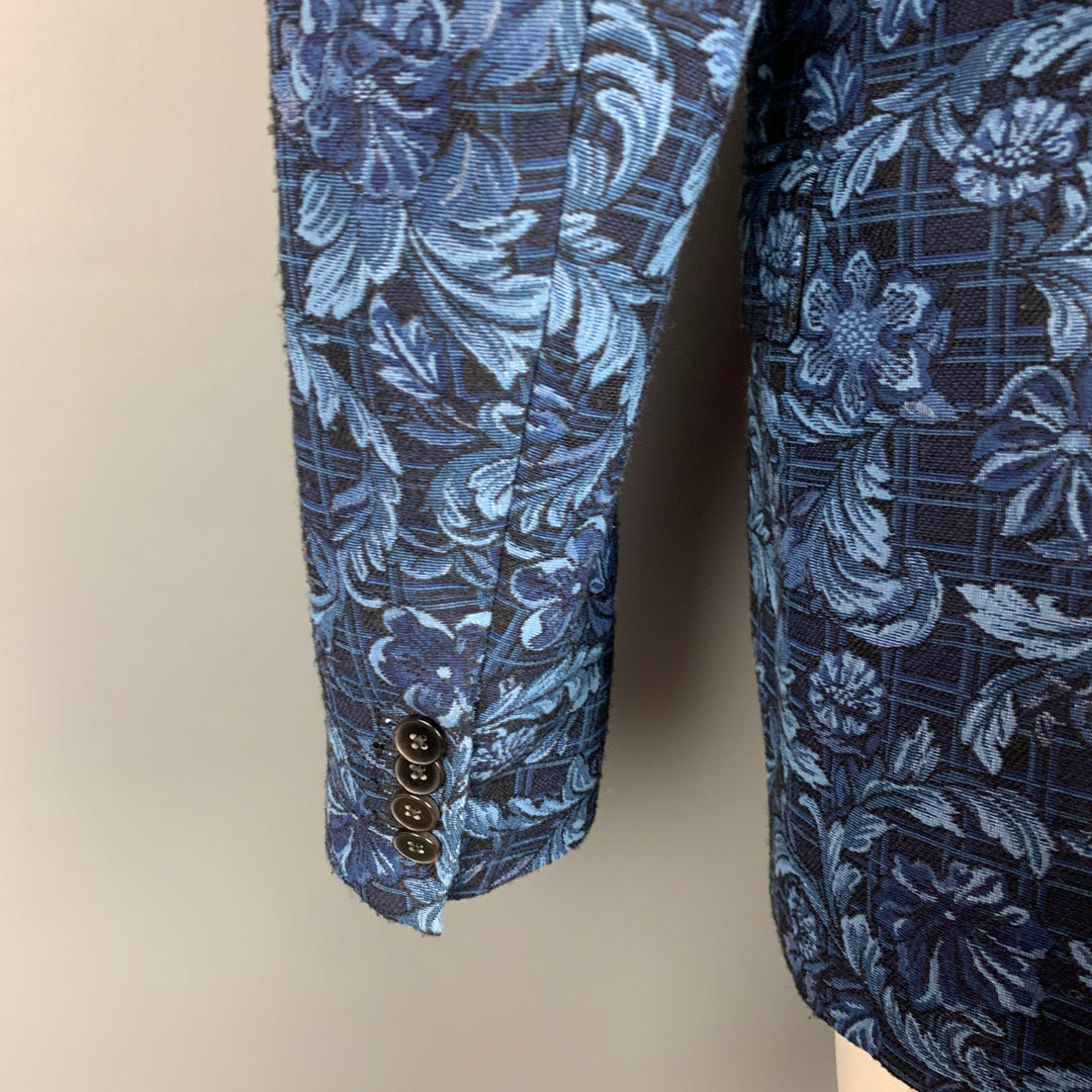 3.1 PHILLIP LIM Size 40 Navy & Blue Floral Viscose / Polyester Notch Lapel Sport Coat