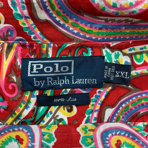 POLO par RALPH LAUREN Taille XXL Chemise à manches longues boutonnée en soie Paisley multicolore