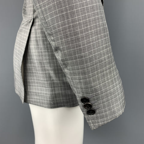PRADA Size 38 Regular Plaid Grey Wool / Silk Notch Lapel Sport Coat