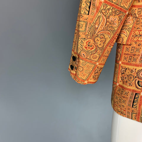 SAKS FIFTH AVENUE Size 40 Gold & Red Print Wool Blend Sport Coat