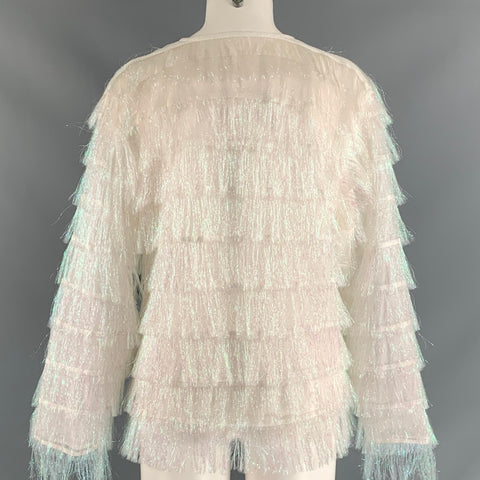 VIVIENNE HU Size 8 Iridescent White Polyester Fringe Pullover
