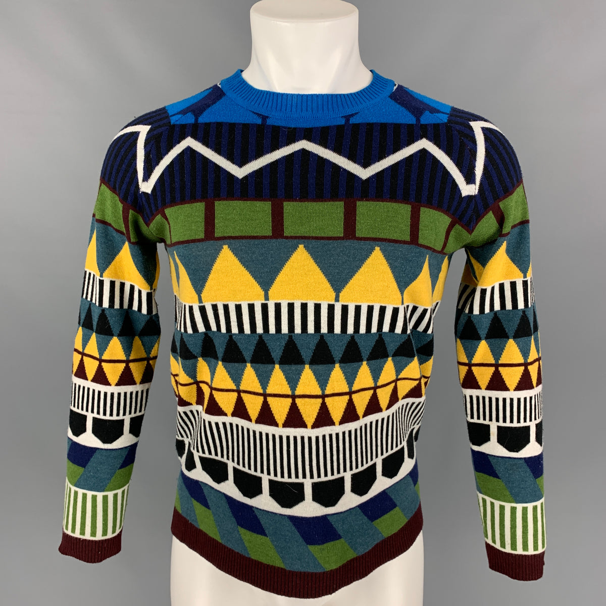 BURBERRY PRORSUM Spring 2012 Size M Multi-Color Geometric Wool 