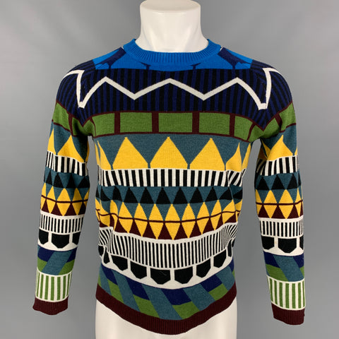 BURBERRY PRORSUM Printemps 2012 Taille M Pull à col rond en laine / cachemire géométrique multicolore