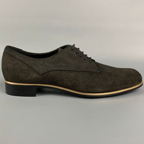 MOSCHINO Talla 9.5 Cordones con ribete dorado de ante marrón