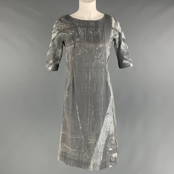 MARNI Size 2 Grey Silver Polyester Silk Marbled Short Sleeve Dress