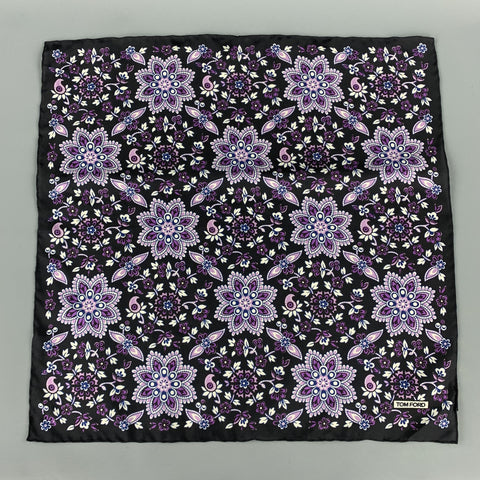 TOM FORD Black & Purple Floral Silk Pocket Square