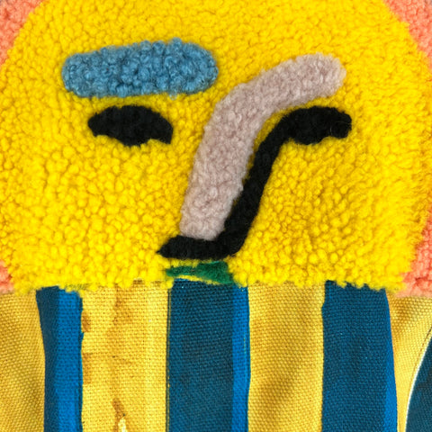 FENDI x JOHN BOOTH Size 40 Yellow Blue Stripe Cotton Lamb Fur Denim Jacket