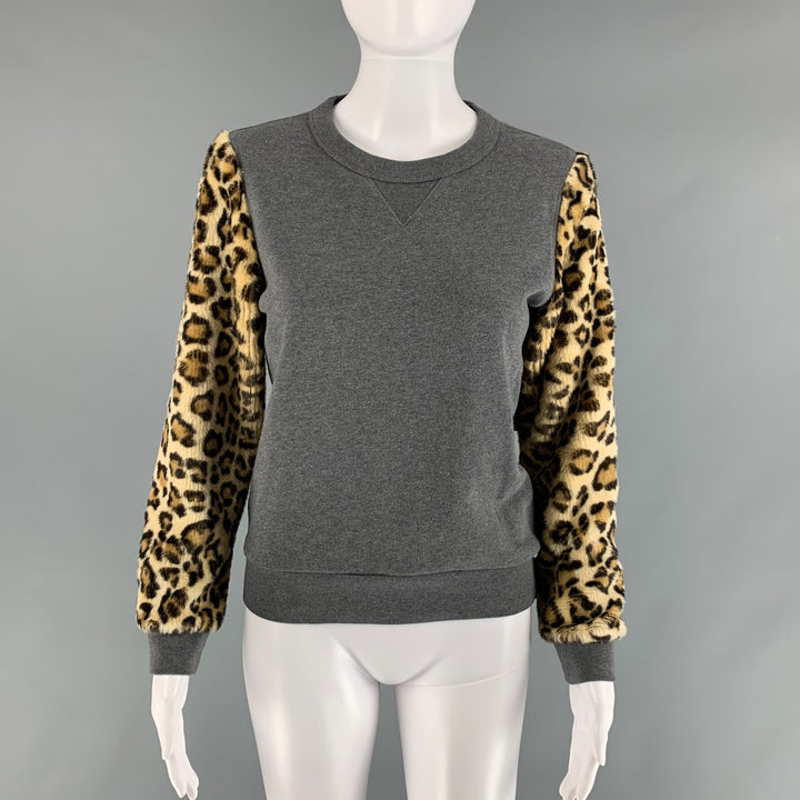 DRIES VAN NOTEN Size XS Gray Brown Cotton Animal Crew-Neck Sweater