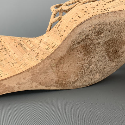 OSCAR DE LA RENTA Size 11.5 Natural Cork Cutout VIRMA Platform Wedges