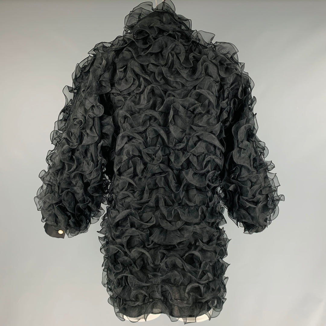 EMPORIO ARMANI Size S Black Polyester Ruffled Zip Up Coat