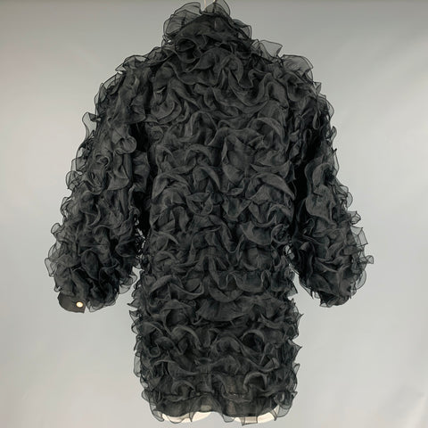 EMPORIO ARMANI Taille S Manteau zippé à volants en polyester noir