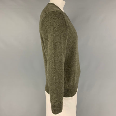 LORO PIANA Size L Olive Knitted Cashmere V-Neck Sweater