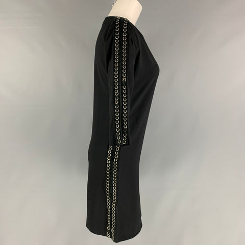 CHLOE Taille M Robe en crêpe et daim noir avec anneaux en métal