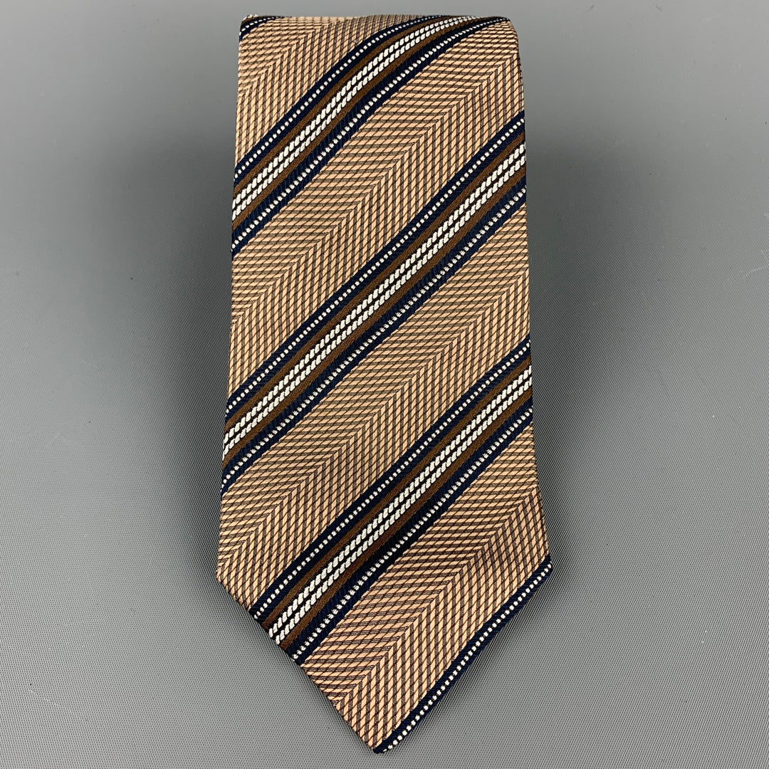 ERMENEGILDO ZEGNA Brown & Navy Diagonal Stripe Silk Tie