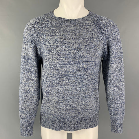 A.P.C. Size S Blue White Knit Camel Hair Crew-Neck Sweater