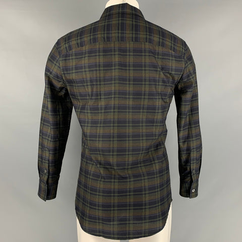 JOHN VARVATOS Size S Black Green Plaid Cotton Long Sleeve Shirt
