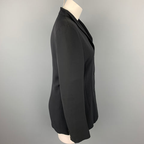GIORGIO ARMANI Taille 6 Veste boutonnée sans col en soie noire