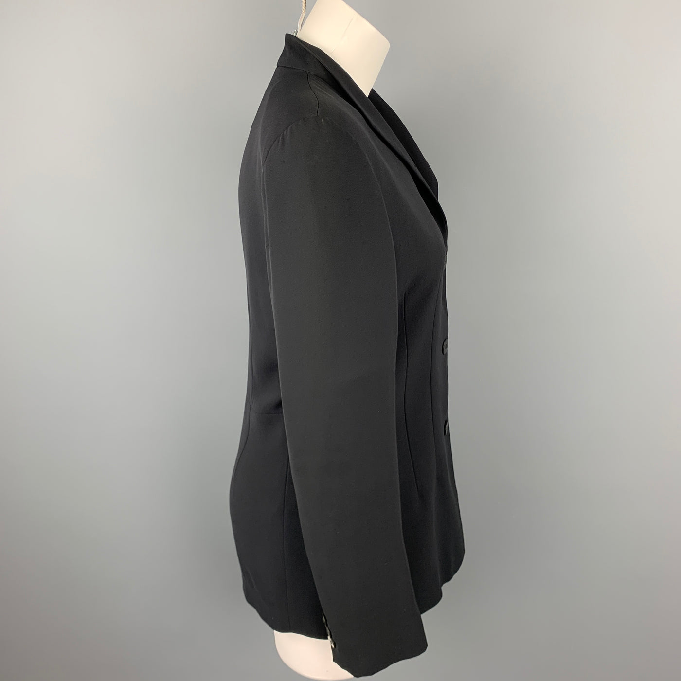 GIORGIO ARMANI Size 6 Black Silk Collarless Buttoned Jacket