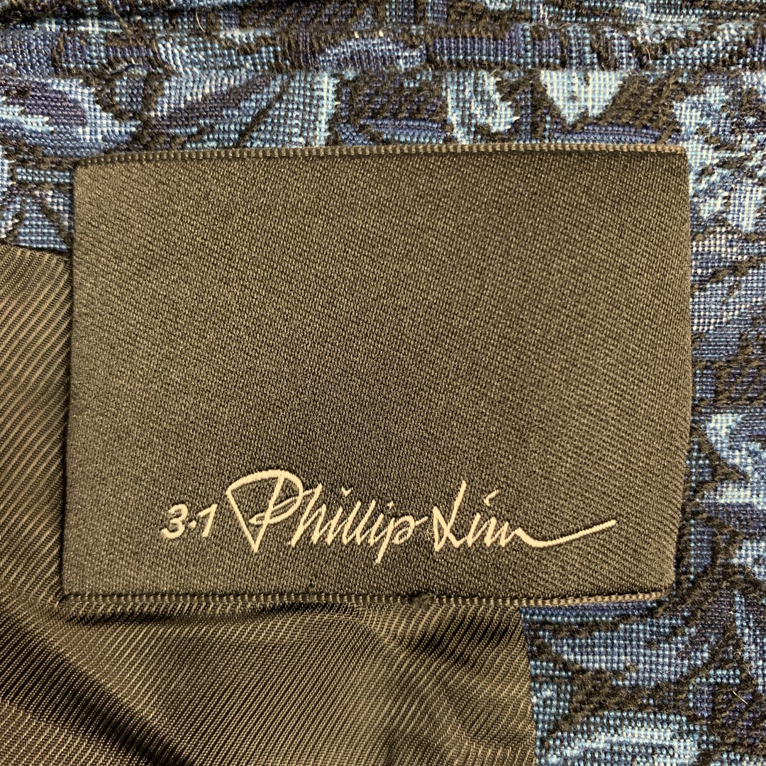 3.1 PHILLIP LIM Talla 42 Abrigo deportivo con solapa de muesca en mezcla de viscosa jacquard azul marino floral