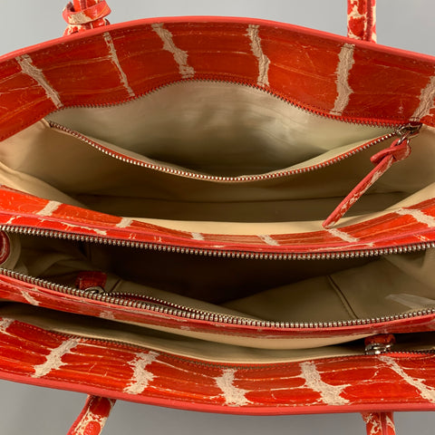 GIORGIO ARMANI Orange Embossed Leather Top Handle Handbag