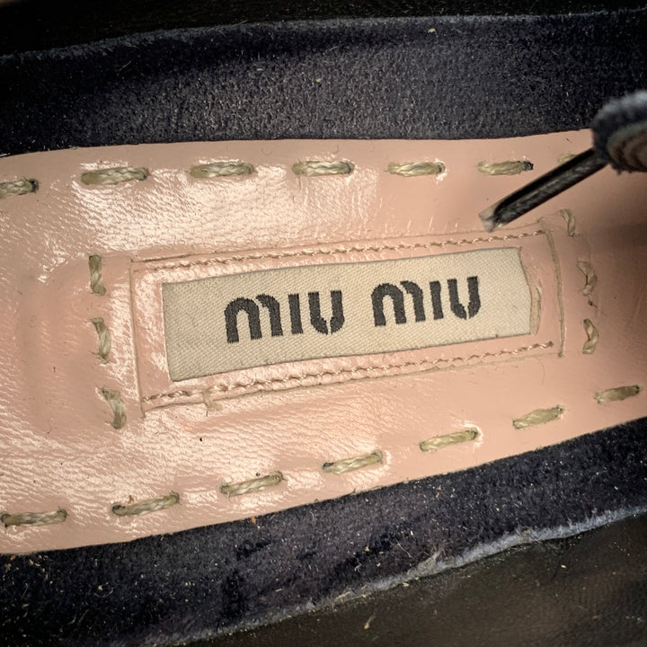 MIU MIU Size 8.5 Navy & Brown Suede Oxford Wedge Laces