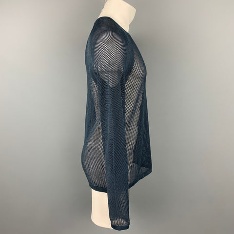 EMPORIO ARMANI Size L Navy Perforated Cotton / Polyamide Raglan Pullover