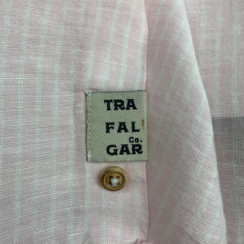 TRAFALGAR Taille S Chemise à manches longues en lin/coton à rayures roses et blanches