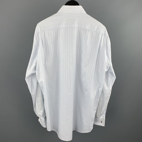 CANALI Size M Light Blue Stripe Cotton French Cuff Long Sleeve Shirt