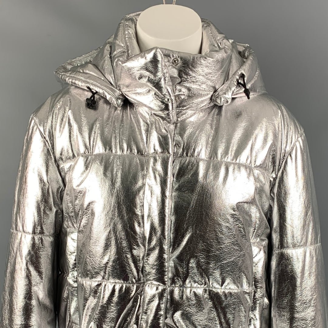 MSGM Size 2 Silver Polyester Quilted Detachable Hood Jacket