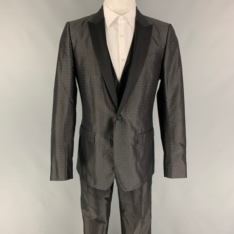DOLCE & GABBANA Martini Size 40 Regular Black White Dots Silk Polyester 3 Piece Tuxedo Suit
