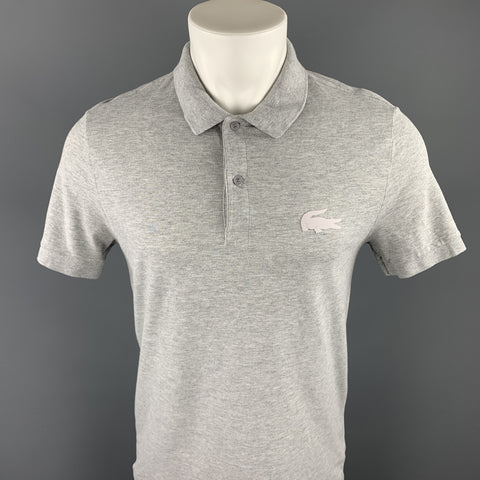 LACOSTE Size M Light Gray Cotton Buttoned Polo