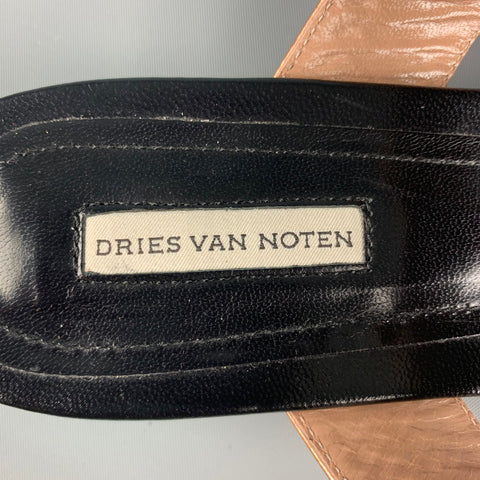 DRIES VAN NOTEN Size 8.5 Black, Gold &  Green Patent Leather Flat Sandals
