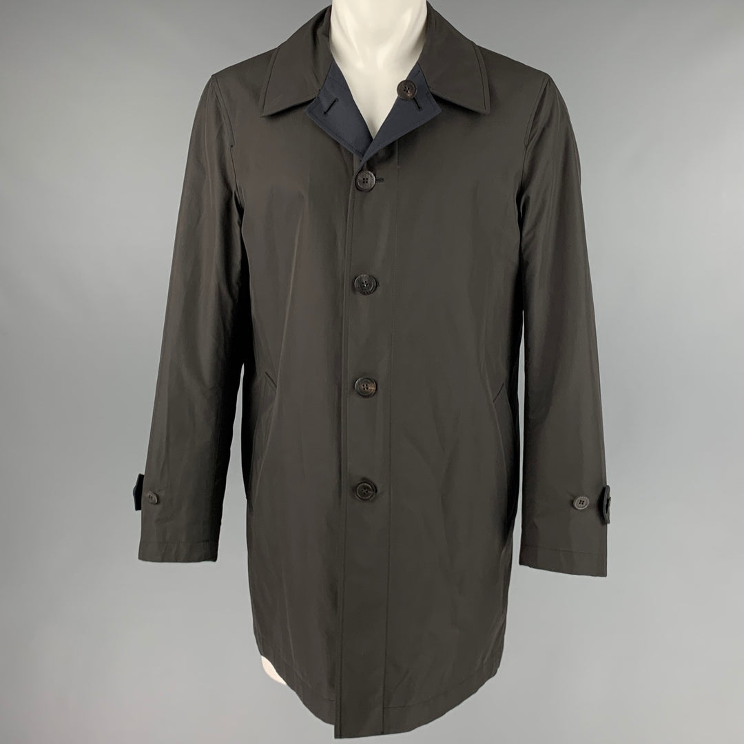 CANALI Size 38 Navy Brown Two Toned Polyester Reversible Coat