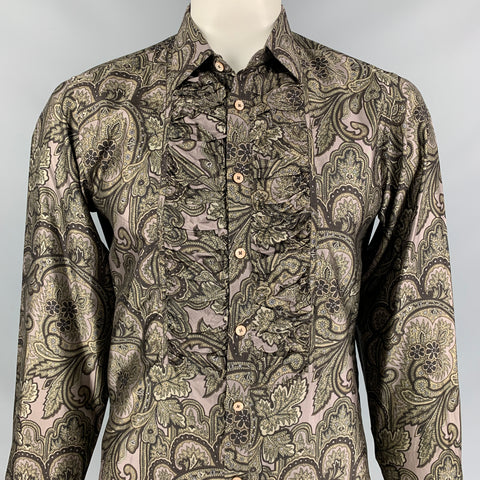 BURBERRY PRORSUM by Christopher Bailey Fall 2008 Size L Multi-Color Paisley Silk Tuxedo Long Sleeve Shirt