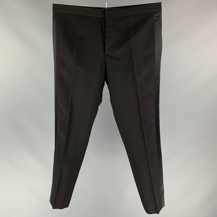 DIOR HOMME Size 36 Black Wool / Mohair Tuxedo Dress Pants