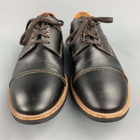 PAUL SMITH JEANS Skull Size US 9 Black Leather Cap Toe Lace Up Shoes