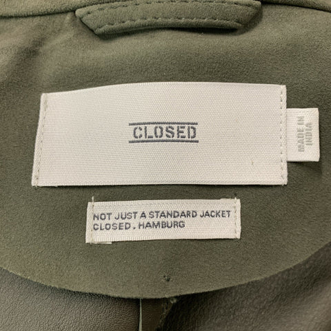 CLOSED Chest  Size L Olive Green Solid Suede Zip Jacket