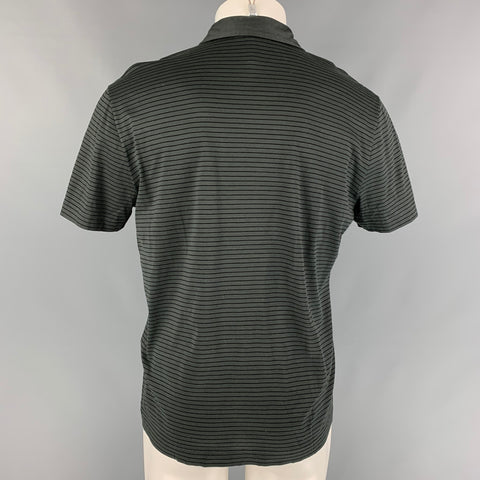 PRADA Size L Grey Black Stripe Cotton Buttoned Polo