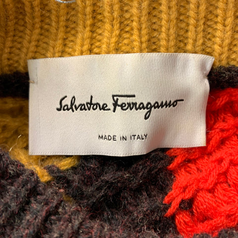 SALVATORE FERRAGAMO Size L Brown Orange Stripe Cashmere Wool Sweater