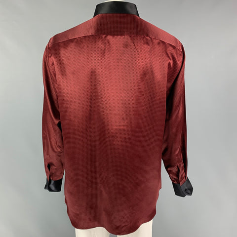 STEFANO RICCI Size XL Burgundy Black Dots Silk Long Sleeve Shirt