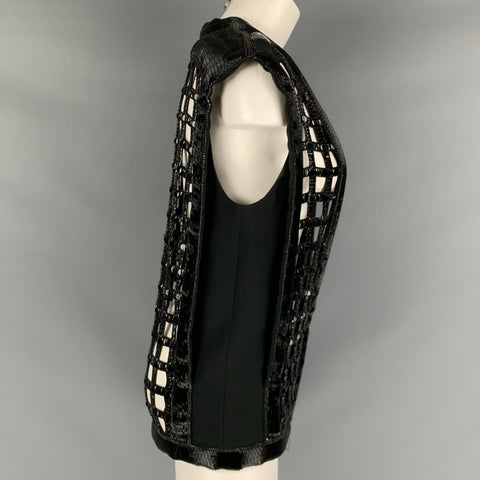 BALMAIN Size S Black Silk Beaded Zip Up Vest