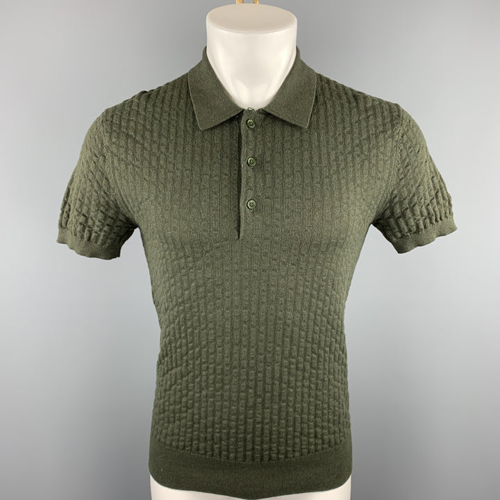 MR. TURK Size XS Olive Textured Cotton Buttoned Polo