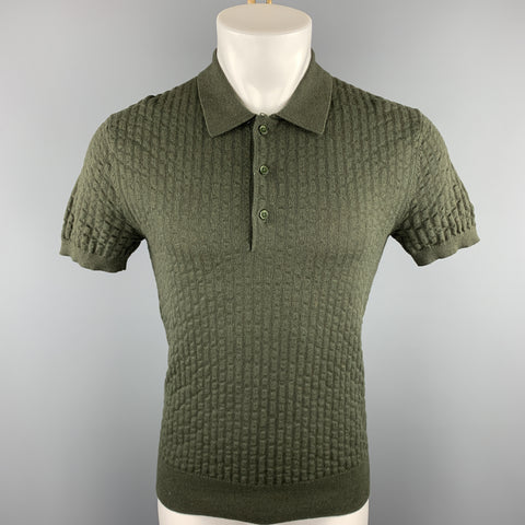 MR. TURK Size XS Olive Textured Cotton Buttoned Polo