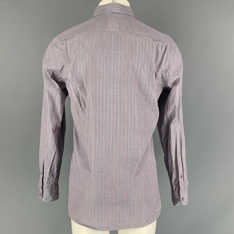 ERMENEGILDO ZEGNA Size M Grey &  Red Stripe Cotton Button Down Long Sleeve Shirt