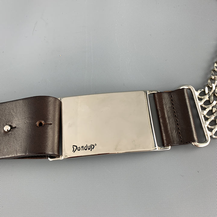 DONDUP Brown Leather Silver Layered Chain Belt