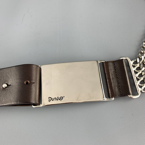 DONDUP Brown Leather Silver Layered Chain Belt