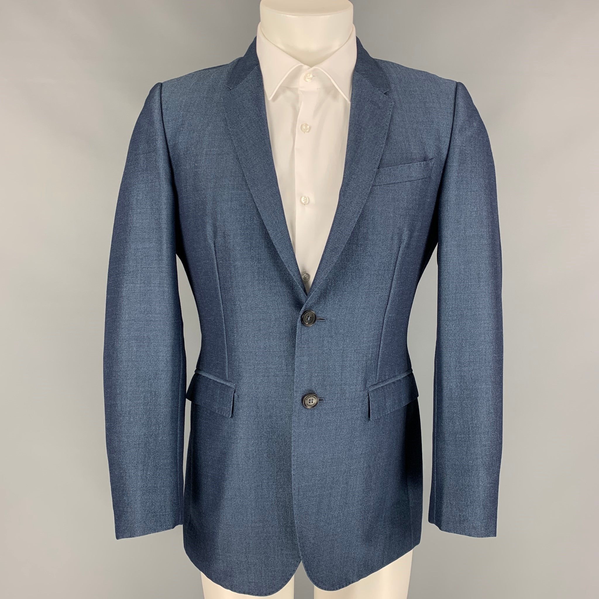 BURBERRY PRORSUM Size 38 Regular Blue Wool / Mohair Notch Lapel Suit